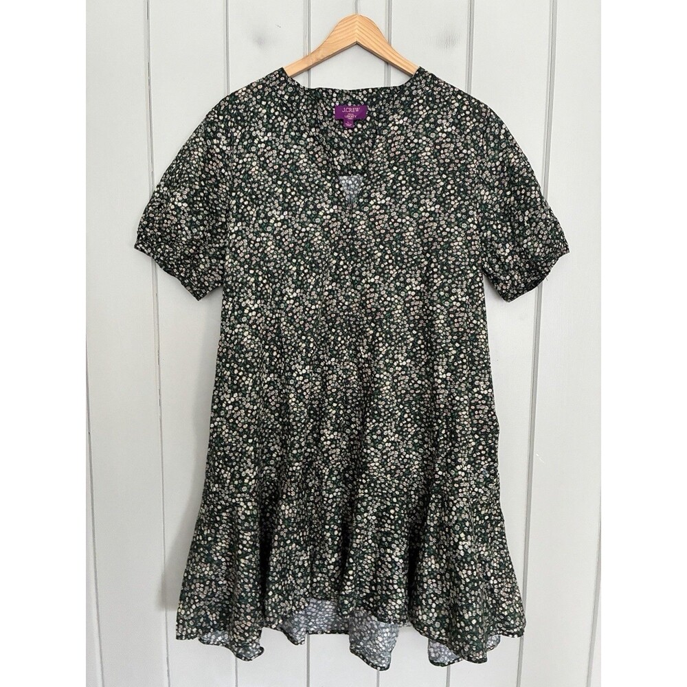 J. Crew Delilah Dress L Large Liberty Marguerite Black Green Floral CI182